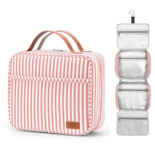 Hanging Travel Toiletry Bag (Pink Strip)