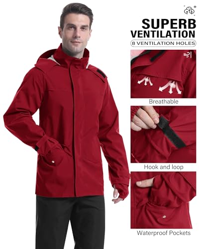 Rain Suit Waterproof Breathable Lightweight 2 (Small / Red)