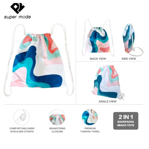 Beach Towel Backpack (1 Pack- Pink Blue / 75”x 35”)