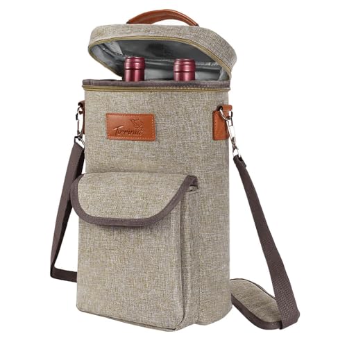 2 Bottle Wine Cooler Tote Carrier (Grey / 2 Bottle-with front pocket)