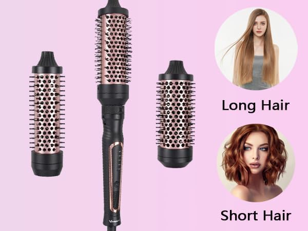 VAGARY 3 in 1 Thermal Brush Set, Heated Round for Blowout Look, Dual Voltage Curling Iron Brush, Ceramic Tourmaline, 3 Detachable Combs, 5 Temperature Settings