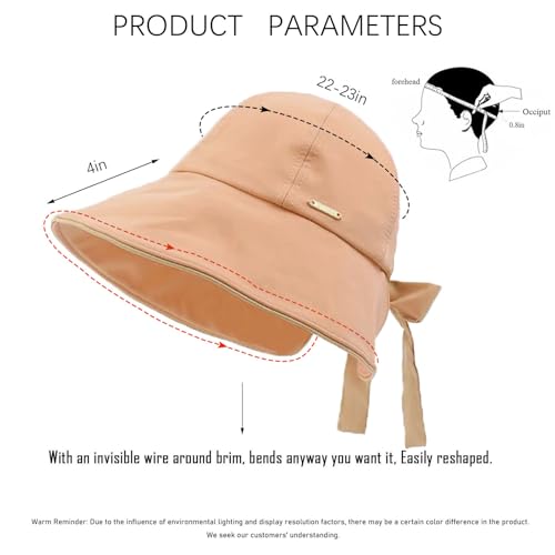 Sun Hats for Womens Wide Brim Packable Hat UV Protection Beach Hat Shapeable Ponytail Sun Hats Bowknot Bucket Hat Adjustable Fishing Hat for Women Coral Pink (Coral Pink)