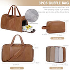3PCS Faux Leather Weekender Bag for Women Men Travel Bag Overnight Bags (Light Brown)