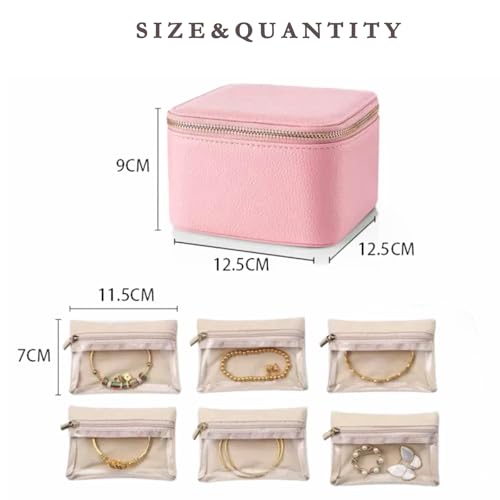 Jewelry Box Organizer for Women (Strawberry pink, 6 Pouches)
