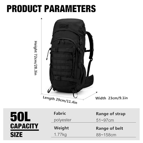 50L Internal Frame Hiking Survival Backpack (Black)