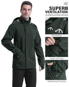 Rain Suit Waterproof Breathable Lightweight 2 (XX-Large / Grey Green)