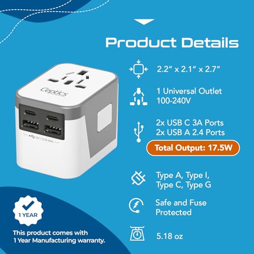 Travel Adapter Worldwide (White Grey)