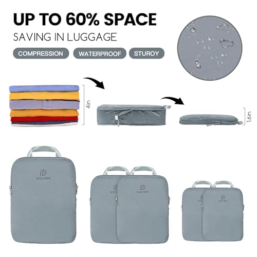 Lightweight Compression Packing Cubes for Suitcases (Gray / 7 Set)