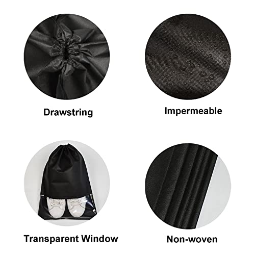 8PCS Travel Shoe Bags with Rope for Men and Women Large Shoes Pouch Organizers (Black)