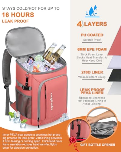 Cooler Backpack Insulated Leak Proof for Women Men Soft Cooler Bag (36 Cans / Leather Coral)