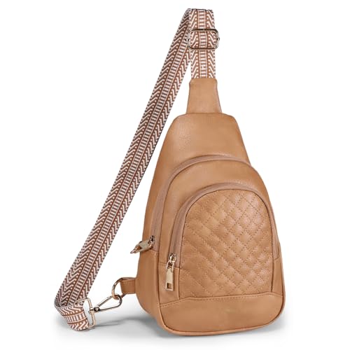 Crossbody Bags for Women Anti Theft Small Sling Handbag with Zipper Lock Vegan Leather RFID Blocking Chest Pure (Light Brown)