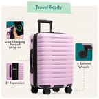Boren Expandable Hardside Rugged Travel Luggage with 8 Spinner Wheels (3-Piece Set, USB Port in Carry-On / Lavender)