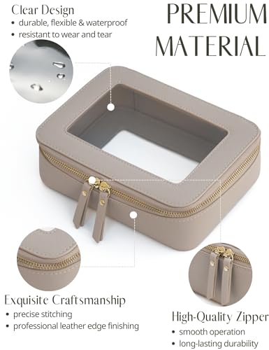 Clear Makeup Bag Travel Cosmetic Case Clear Toiletry Bag with Zipper Make Up Organizer Traveling Compact Car Bag Stone Medium (Stone / Medium Moda)