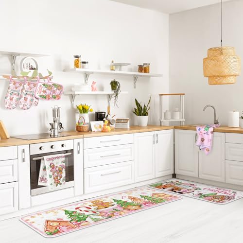 10 Pcs Christmas Gingerbread Man Kitchen Decor Accessories Set (Pink / Gingerbread Man)