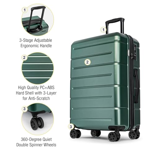 24 Inch Luggage (Green / Checked-Medium 24-Inch)
