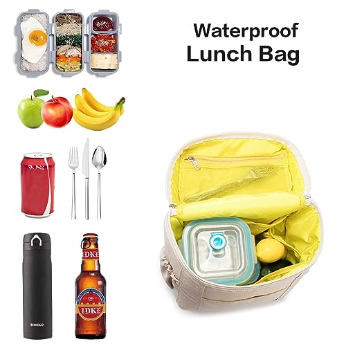 NOL Insulated Lunch Bags for Women Cooler Bag Lightweight Nylon Waterproof Lunch Box for Work (Cream / Large (12 Liters))