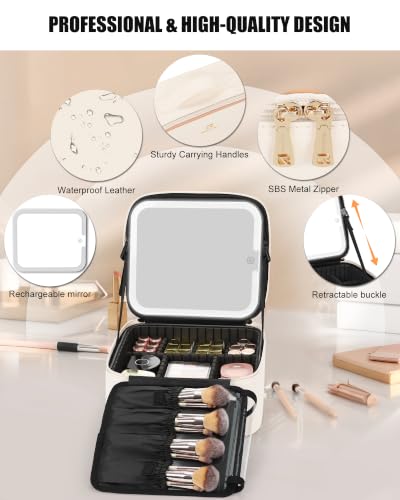 Portable Makeup Bag with LED Mirror (A-Small / 01-Beige)