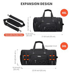 Mens Duffle Bag Expandable 50L Travel Gym with Shoe Compartment (Black)