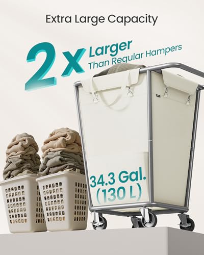 1 Section Laundry Basket with Wheels (Cream White / 130 L (1-Section))