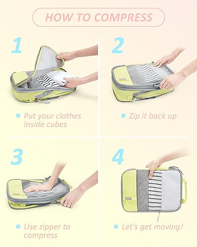 6 Set Compression Packing Cubes for Travel (Sunray Yellow / Set of 6)