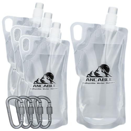 1L Hiking Collapsible Water Bottles (33oz - 4pcs)