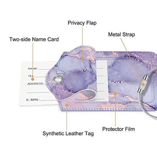 Luggage Tags Privacy Cover ID Label for Travel Bag Suitcase (Lilac Marble)