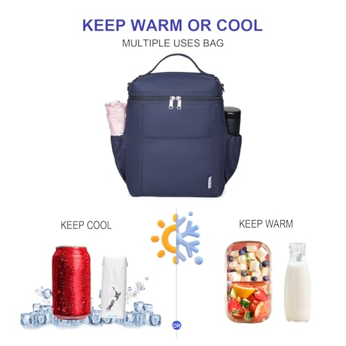 NOL Insulated Lunch Bags for Women Cooler Bag Lightweight Nylon Waterproof Lunch Box for Work (Navy Blue / Large (12 Liters))