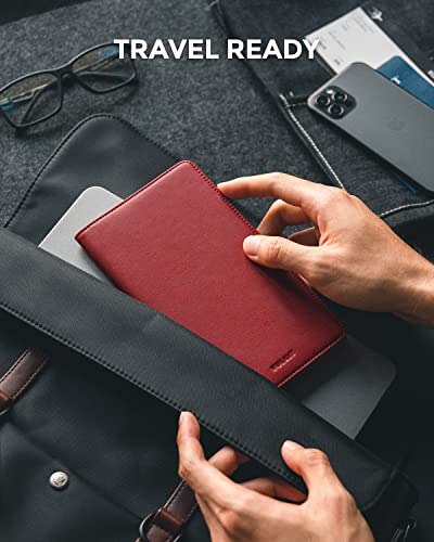 Passport Wallet for Travel RFID Blocking Premium Leather (Red)