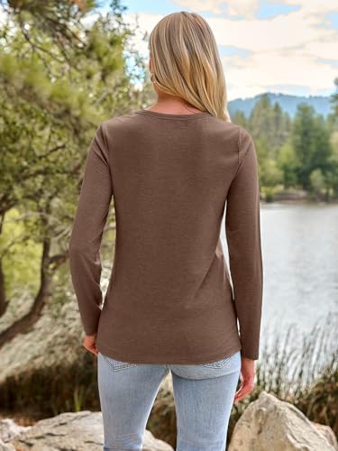 Long Sleeve Shirts for Women Casual Crewneck Tops Basic Tees (XX-Large / 01brown)