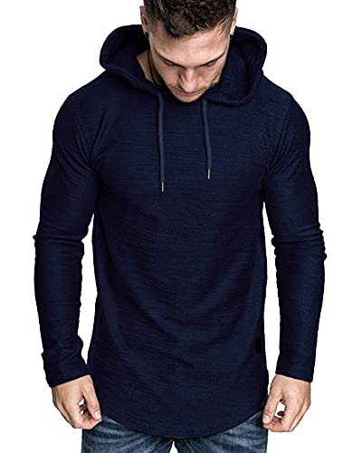 Mens Fashion Athletic Hoodies Sport Sweatshirt Solid Color Fleece Pullover Navy X (X-Large / Navy)