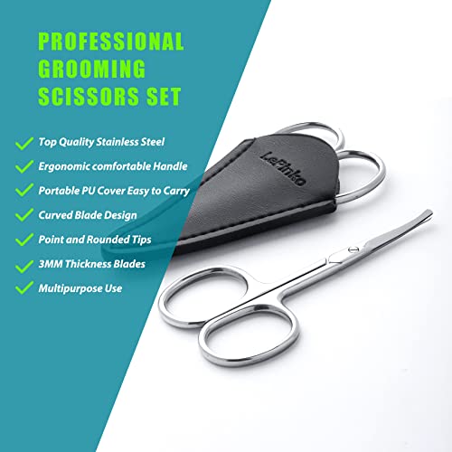 Facial Hair Small Grooming Scissors For Men Women (2PCS - With Cover / Silver)