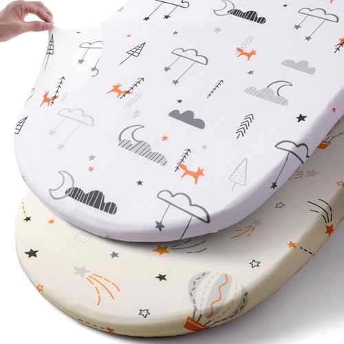 Stretch Fitted Bassinet Sheet Set BROLEX 2 Pack Cradle Sheets for Bassinet Pad (Starsmoon Balloon / 32x16 Inch)