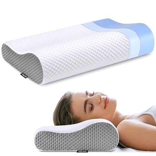 Neck Pillow Memory Foam for Pain Relief Bed Pillow for Sleeping (White&grey)