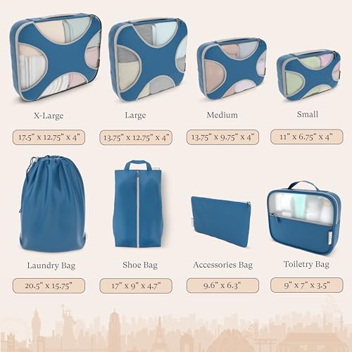 8 Set Packing Cubes for Travel (8 Set - Navy Blue / Set of 8)