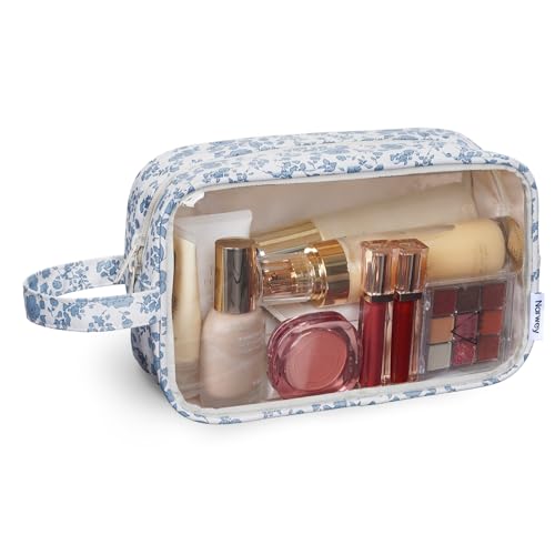 Clear Toiletry Bag for Women (X-Blue Flower)