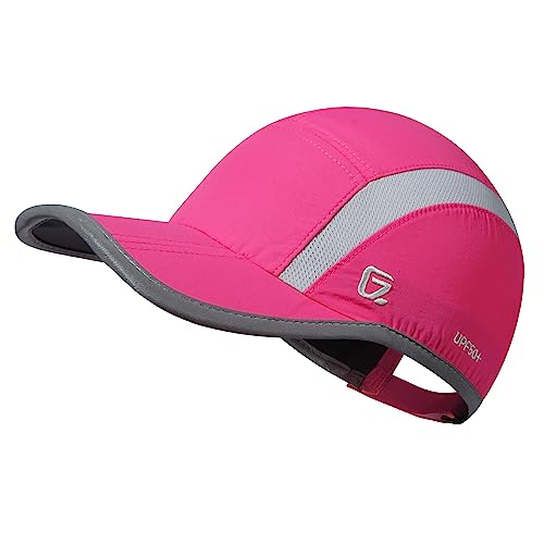 Baseball Cap Nylon Running Cap Outdoor Sports Hat for Men Women Adjustable Quick Drying Reflective Foldable UPF50+ Breath Mesh Water Repellency Race Performance Lightweight Rose Red (6 7/8-7 1/2 / Rose Red)