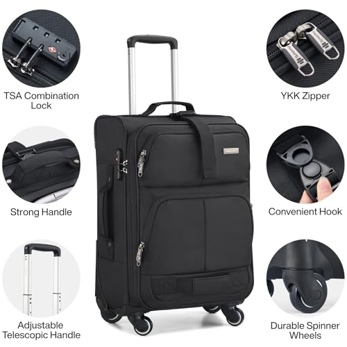 24 Inch Softside Expandable Checked Luggage with 4 Spinner Wheels (Black / 24 Inch)