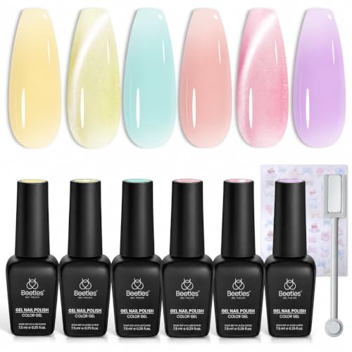 Beetles Jelly Gel Nail Polish Set (A - Pink Yellow Blue | Soft Glow Pudding)