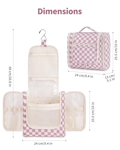Large Hanging Travel Toiletry Bag for Women (C-Dusty Rose Checkerboard / Large)