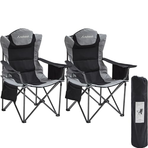 Heavy Duty Camping Chairs for Adults with Cup Holder & Cooler Bag (Black Gray | 500lbs)