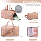 3PCS Faux Leather Weekender Bag for Women Men Travel Bag Overnight Bags (Pink)