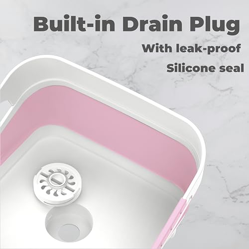2.6 Gal Collapsible Baby Bottle Wash Basin with Drain Plug (Pink)