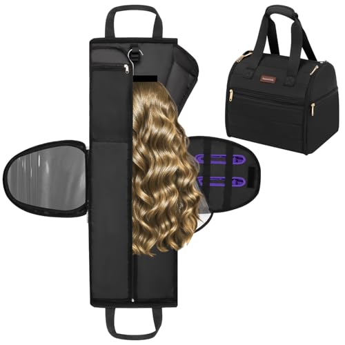 Wig Storage Bag Holds 3 Wigs Hair Tools Travel Bag Full (Black / 12.6*11.02*11.61inch)