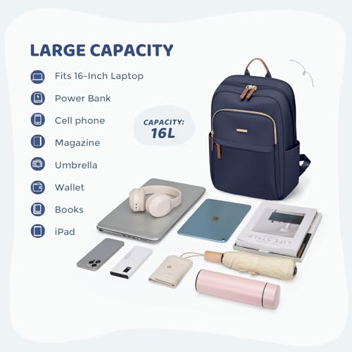 Hiking Travel Backpack for Women Casual Business Weekender Multilayer Laptop Bag (A-navy Blue / 16 Inch)
