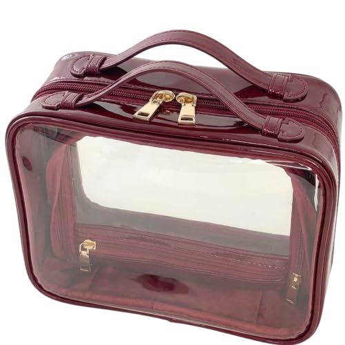 Clear Makeup Bag Toiletry Bag for Women Cosmetic Case Large Capacity Travel Make Up Bag Organizer Transparent Storage Compartment TSA Approved (GLAZED BURGUNDY)