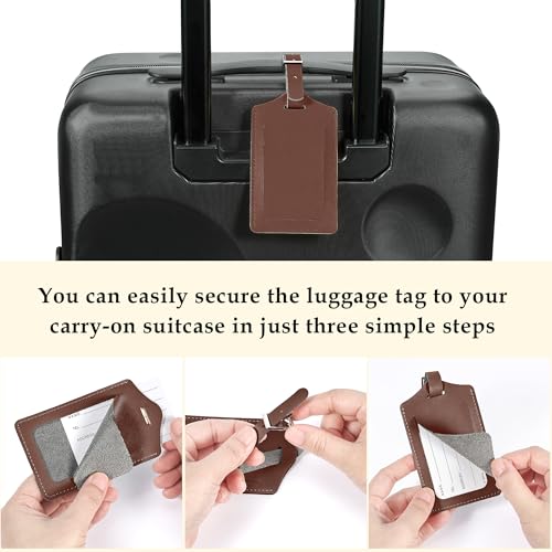 4 Pack Leather Luggage Travel Bag Tags by Travelambo Brown (Brown)
