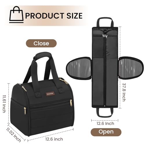 Wig Storage Bag Holds 3 Wigs Hair Tools Travel Bag Full (Black / 12.6*11.02*11.61inch)