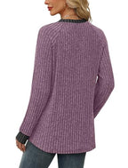 Long Sleeve Shirts for Women Crewneck Color Block Casual Outfits Womens Fall Tops Loose Fit Lightweight Sweaters Tunic Fashion 2026 Clothes Soft Purple L (Large / 04-purple)