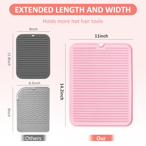 Large Heat Resistant Silicone Mat for Hair Styling Tools (Pink)