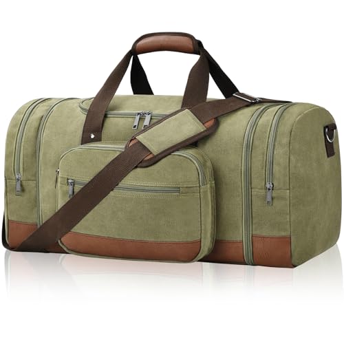 60L Canvas Duffle Bag for Travel Weekend Gym Overnight Carry (Army Green / 60L)